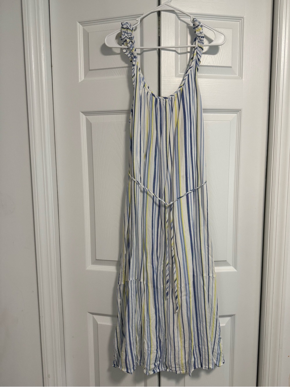 LOFT Blue and Yellow Striped Maxi Dress